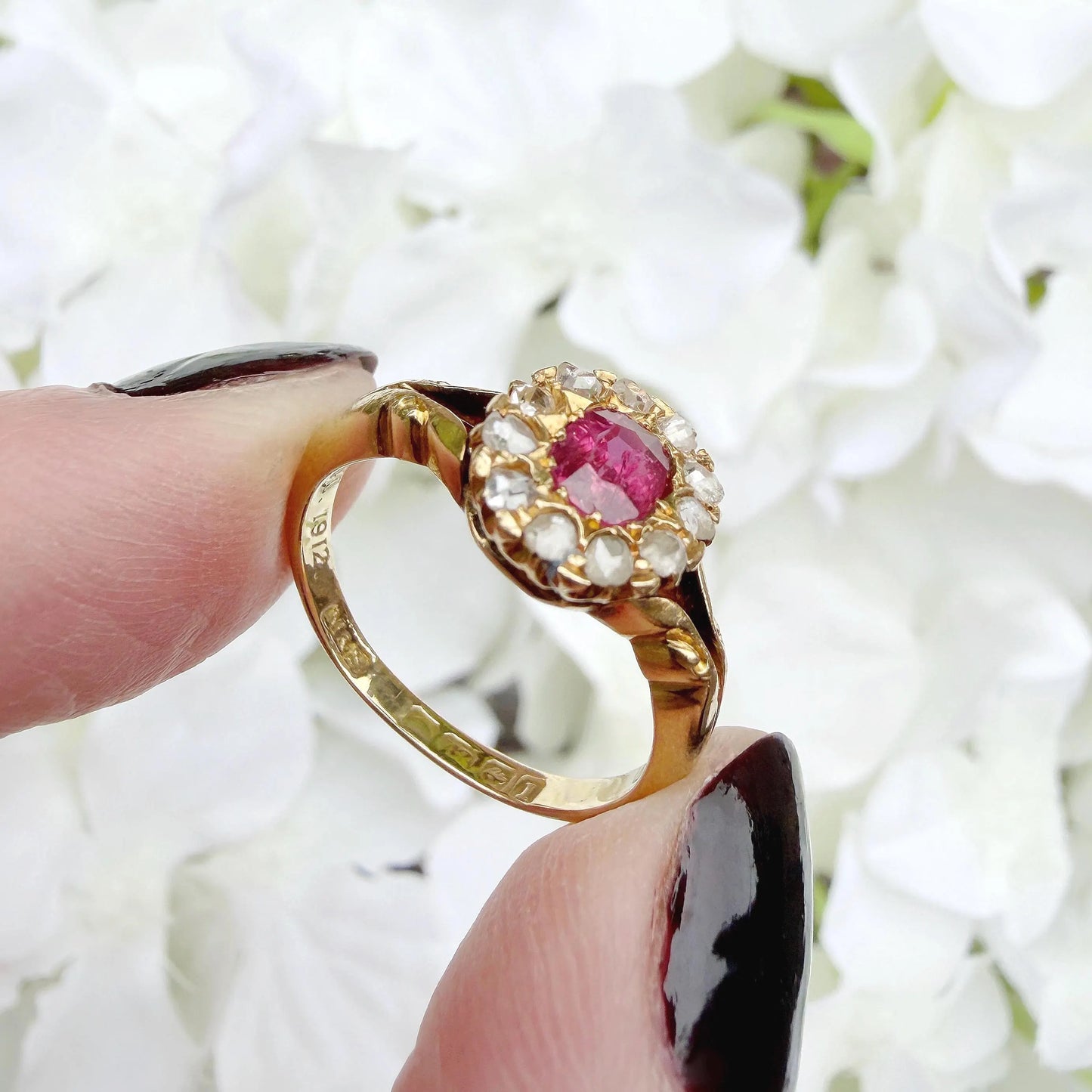 Phoebe 18k Edwardian Ruby and Rose Cut Diamond Ring