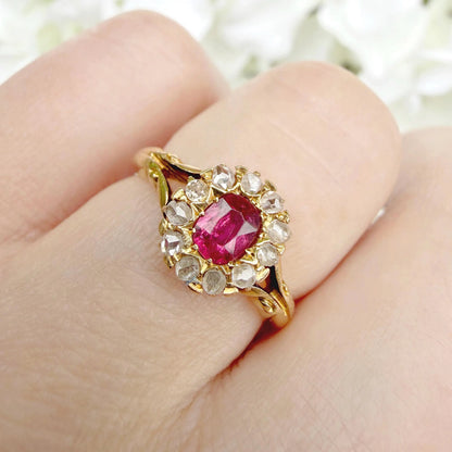 Phoebe 18k Edwardian Ruby and Rose Cut Diamond Ring