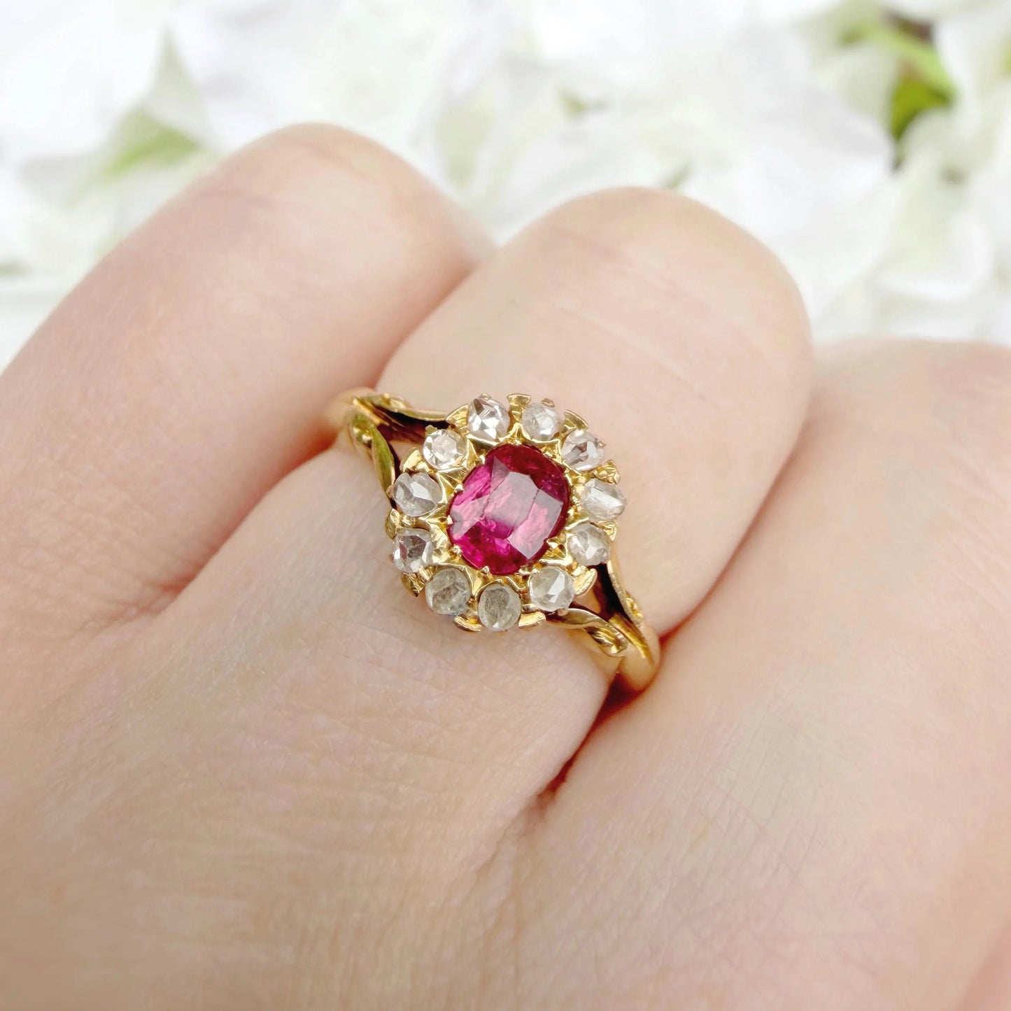 Phoebe 18k Edwardian Ruby and Rose Cut Diamond Ring