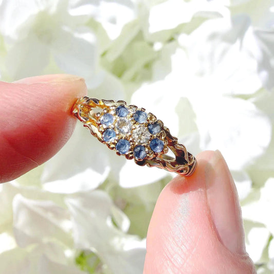 Lavinia 18k Edwardian Sapphire and Diamond Cluster Ring
