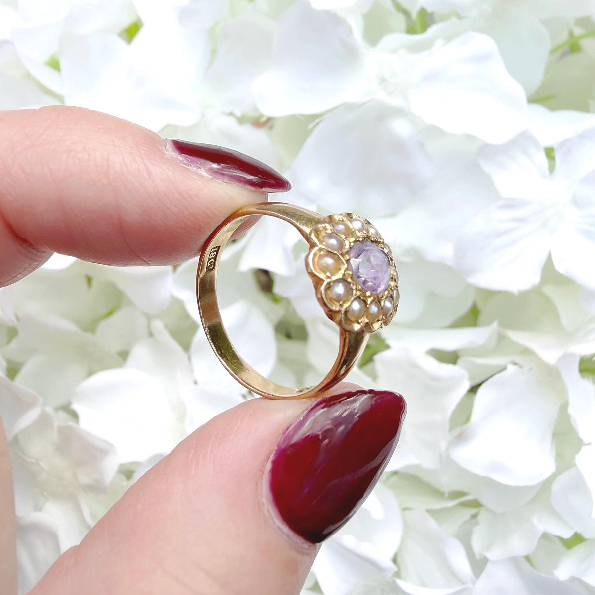 Alice 18k Victorian Amethyst and Pearl Ring