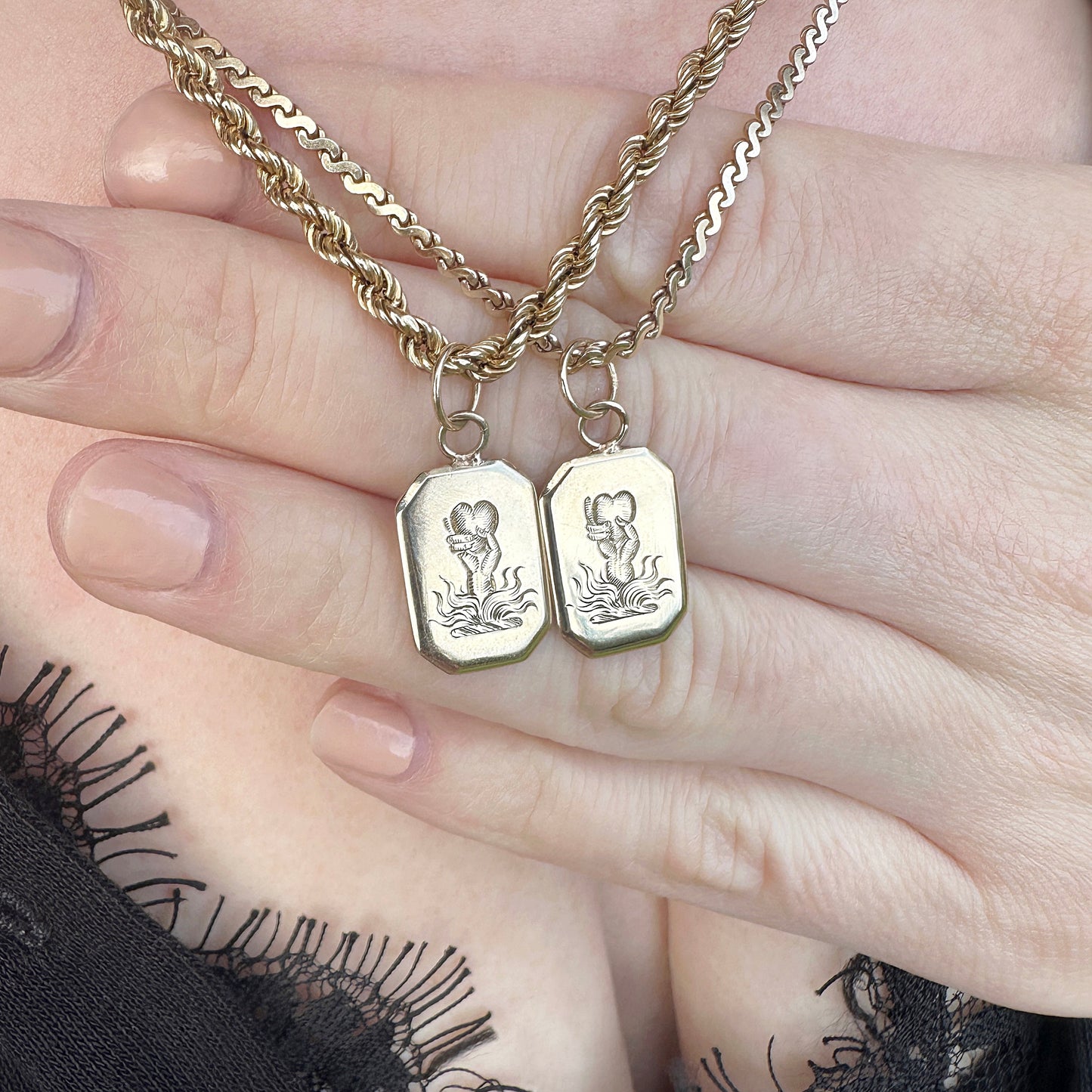 hand engraved 9ct gold pendant strength