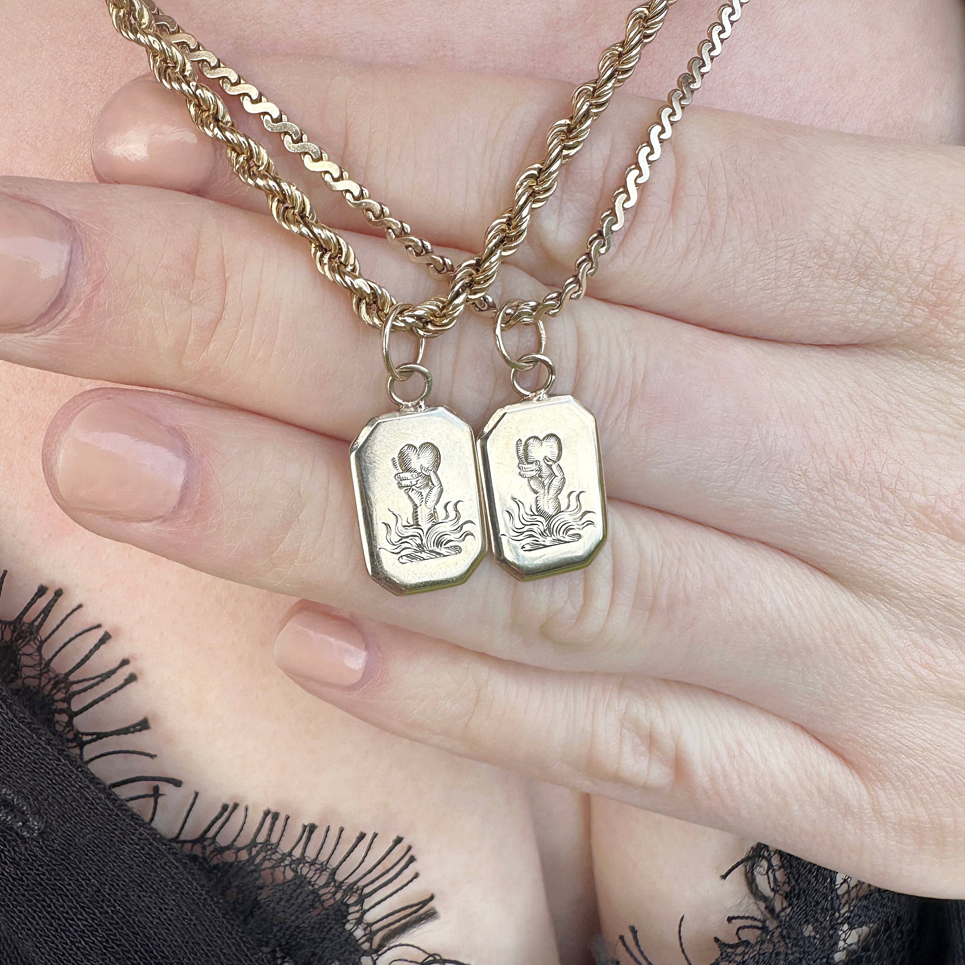 hand engraved 9ct gold pendant strength