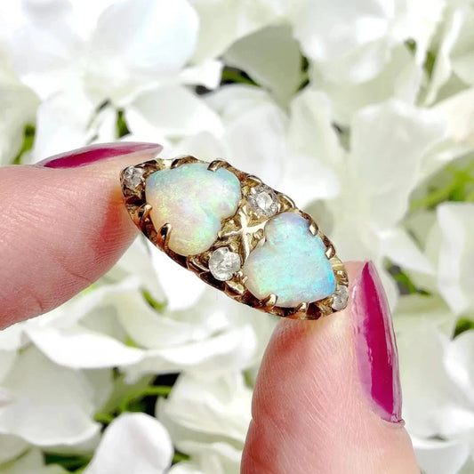 18k gold victorian opal heart ring