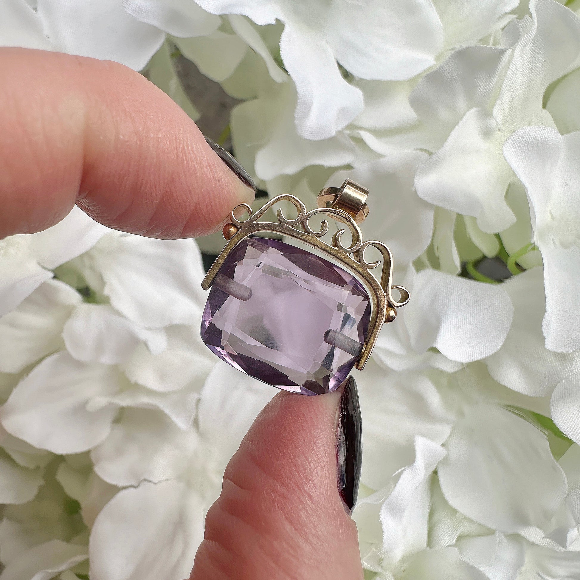 antique amethyst glass swivel fob