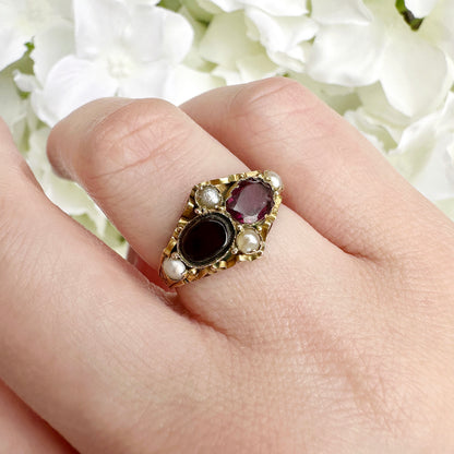 9ct gold victorian garnet and pearl ring