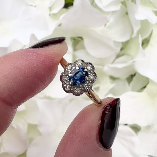 Annalise 18ct Gold Vintage Sapphire and Diamond Cluster Ring Peach and Willow