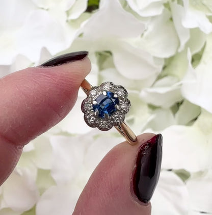 Annalise 18ct Gold Vintage Sapphire and Diamond Cluster Ring Peach and Willow