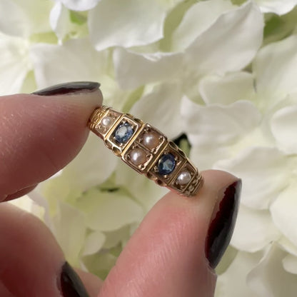 Agnes 15ct Gold Edwardian Sapphire Pearl Ring