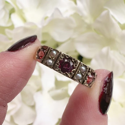 Rowena 9ct Antique Garnet Pearl Starburst Ring