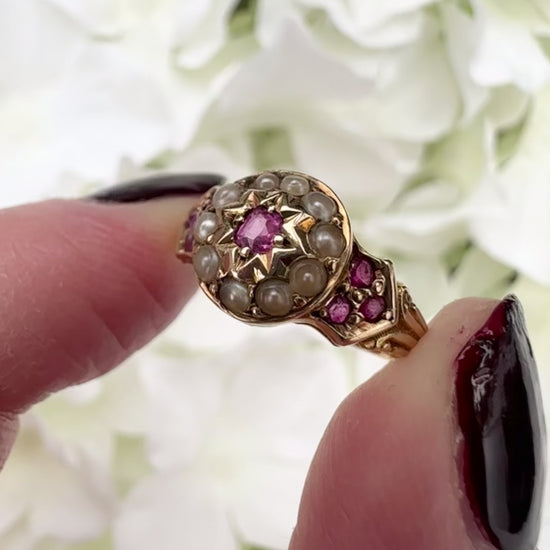 Florence 15ct Victorian Ruby and Pearl Starburst Ring Peach and Willow
