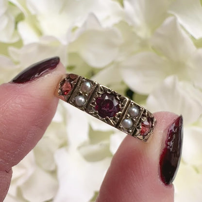 Rowena 9ct Antique Garnet Pearl Starburst Ring
