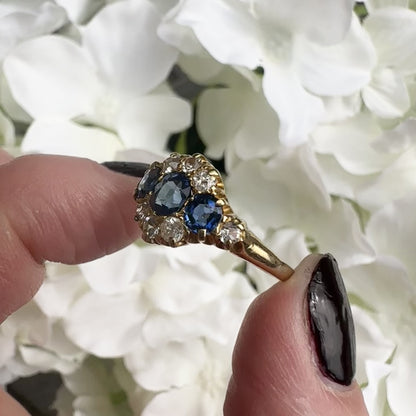 Beatrice 18k Victorian Sapphire Diamond and Spinel Ring
