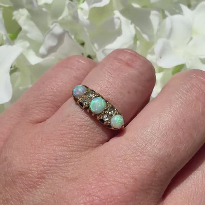 Helena Antique Opal and Diamond 18k Trilogy Ring