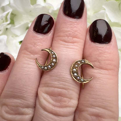 Marie 15ct Antique Victorian Moon Crescent Earrings