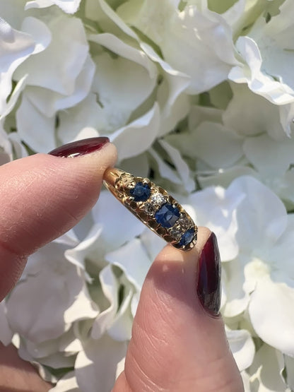 Marine 18ct Victorian Sapphire and Diamond Antique Ring