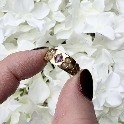 15ct gold ruby and seed pearl antique ring