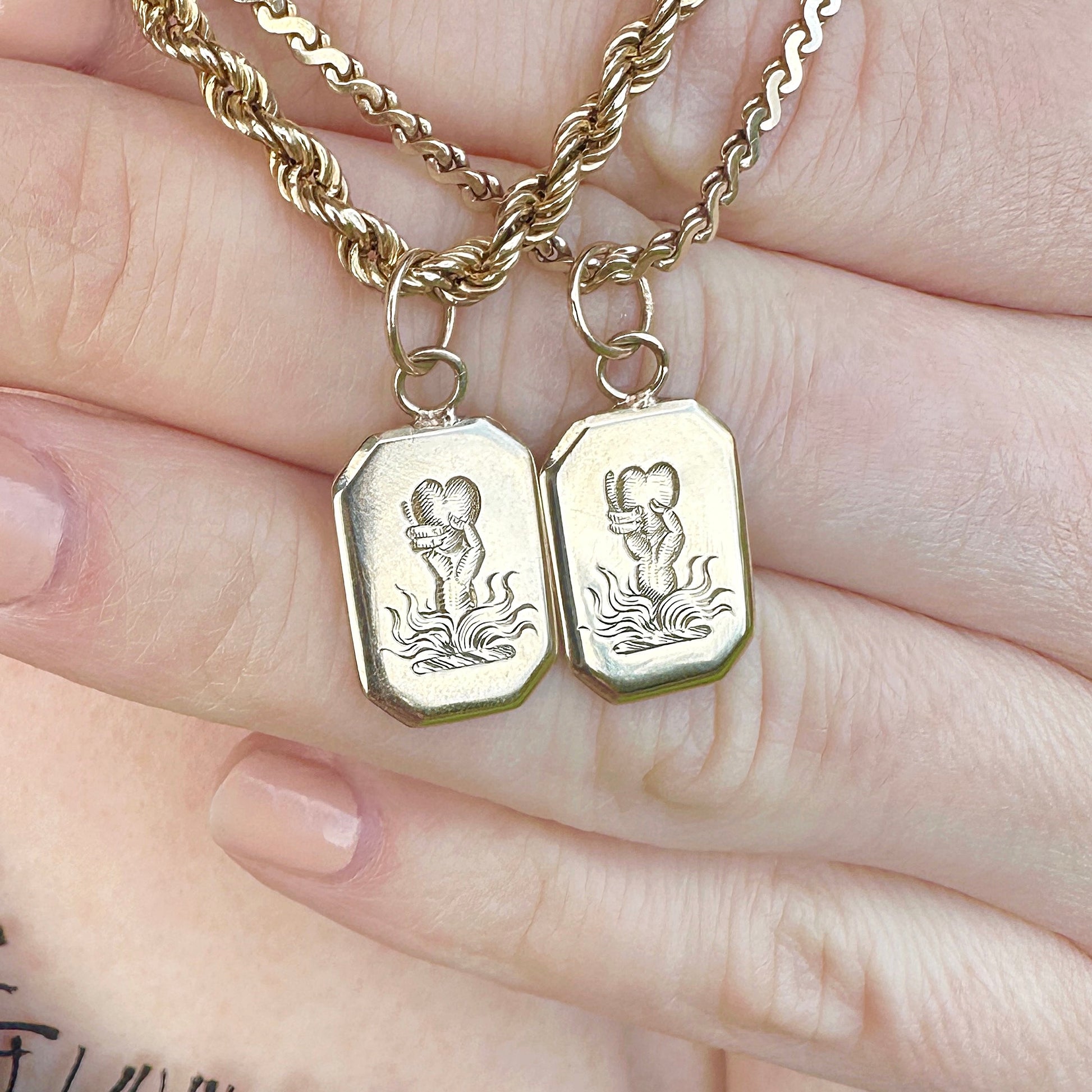 hand engraved 9ct gold pendant strength