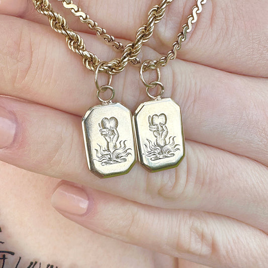 hand engraved 9ct gold pendant strength