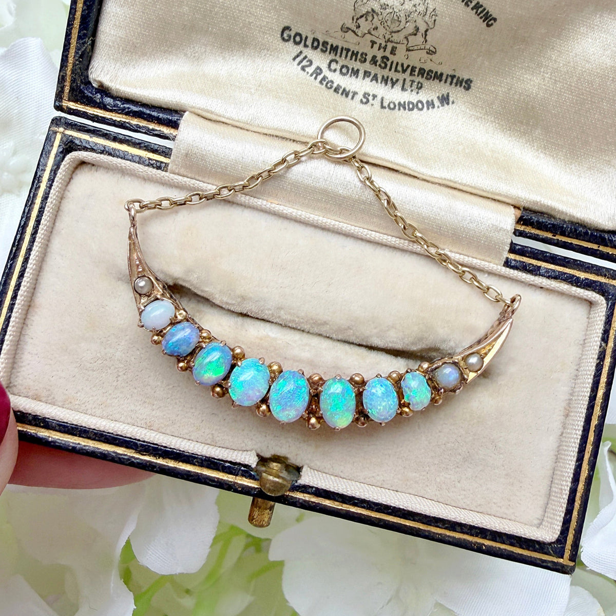 oval opal moon pendant antique