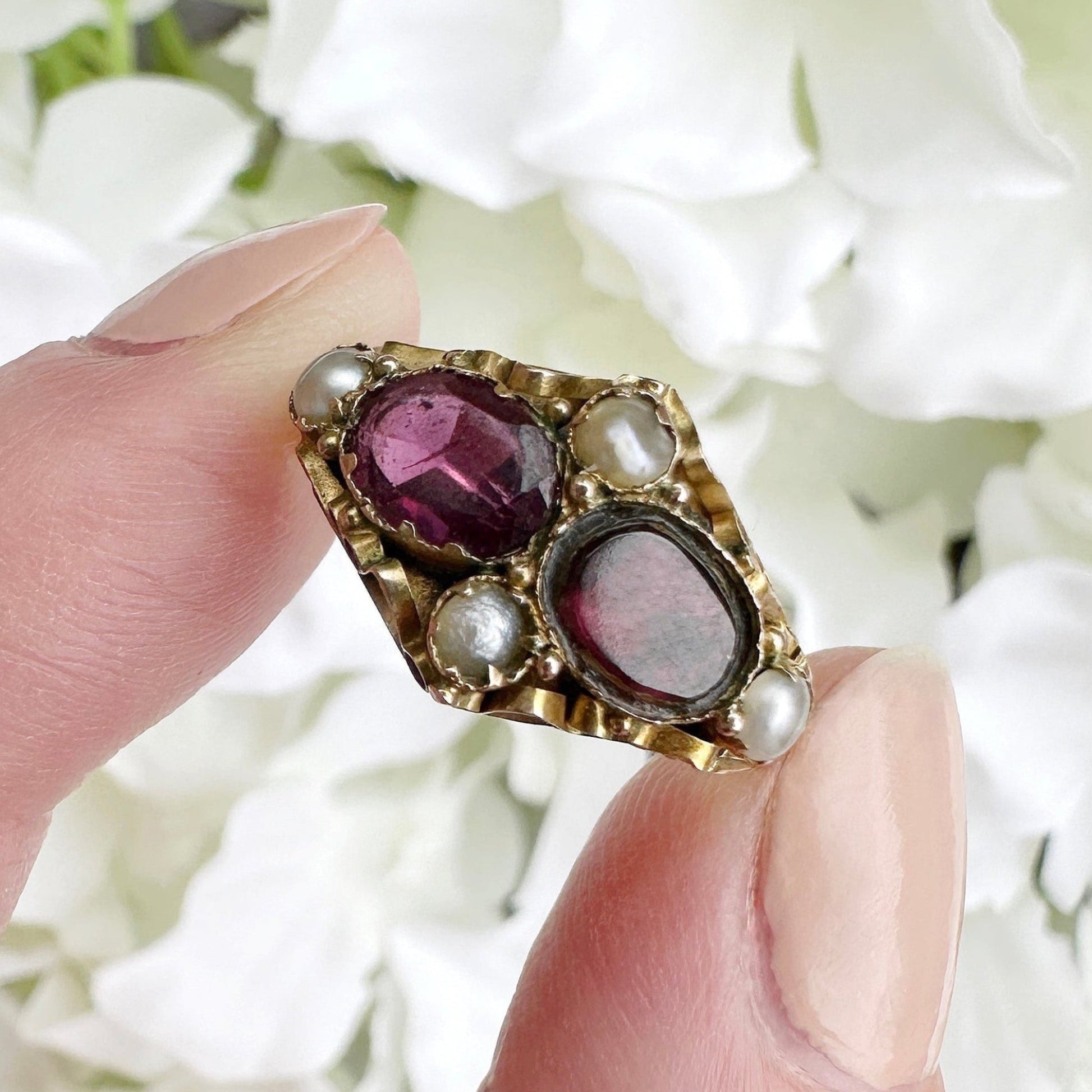 9ct gold victorian garnet and pearl ring