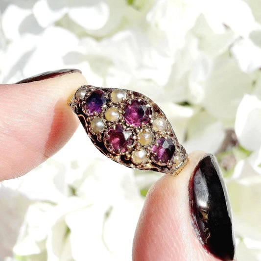 victorian garnet and pearl ring