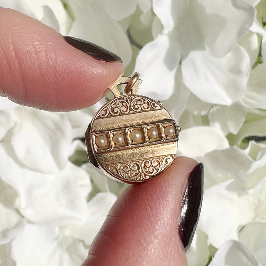 14ct gold antique estimated Victorian seed pearl circle locket pendant