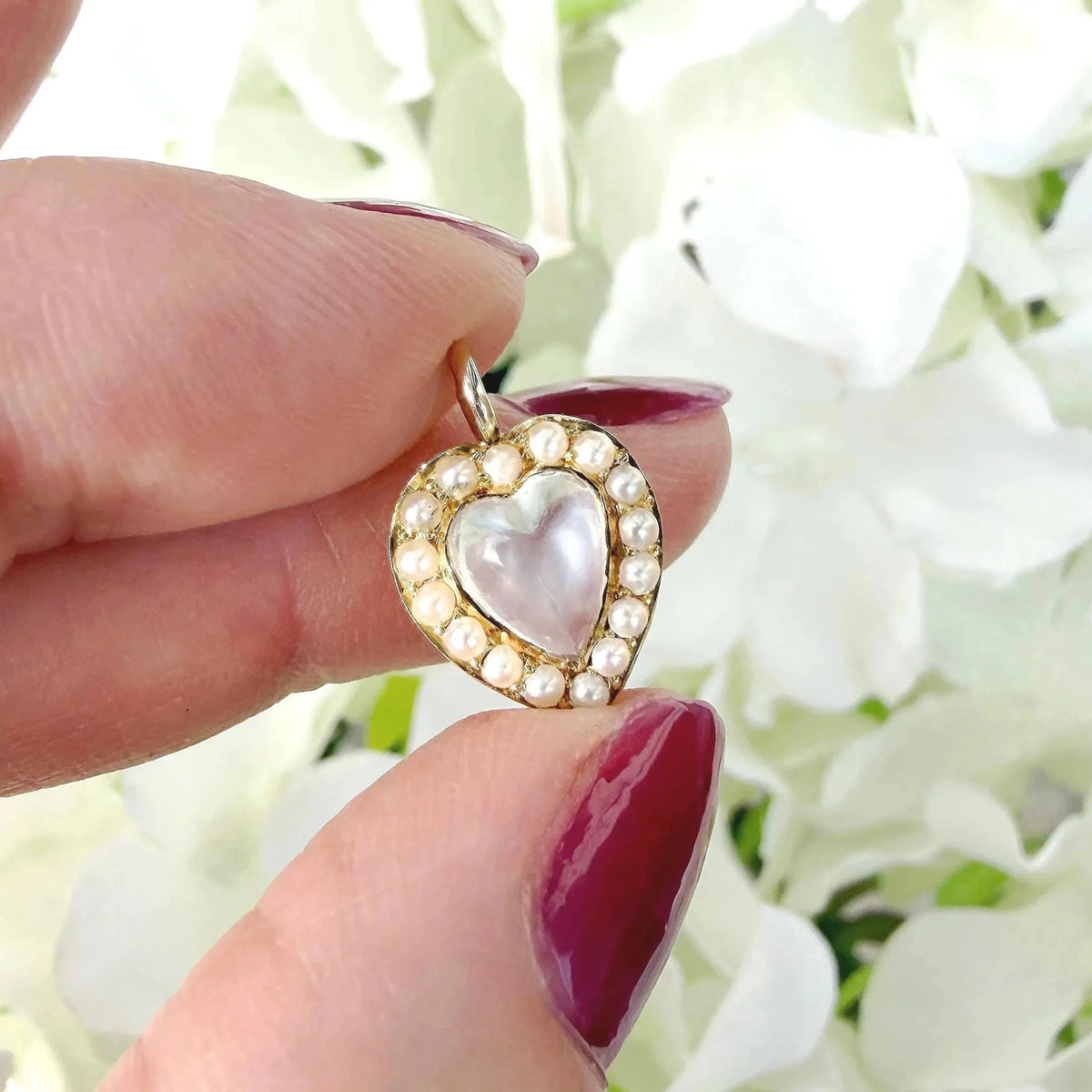 victorian moonstone pearl heart pendant