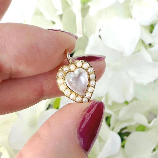 victorian moonstone pearl heart pendant