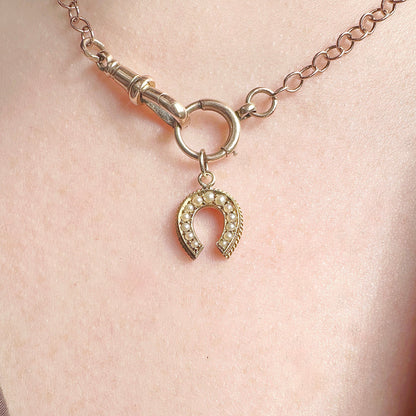 15ct gold and pearl lucky horseshoe charm